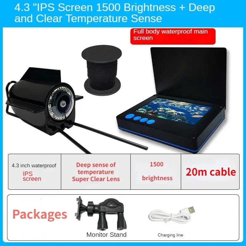 Underwater Fishing Camera 4K - 4.3/5นิ้วกล้องตรวจจับความลึกของภาพ HD การมองเห็นได้ในเวลากลางคืนใต้น้ำกันน้ำได้อย่างเต็มที่เหยื่อล่อปลาการสอบสวนใต้น้ำปลา