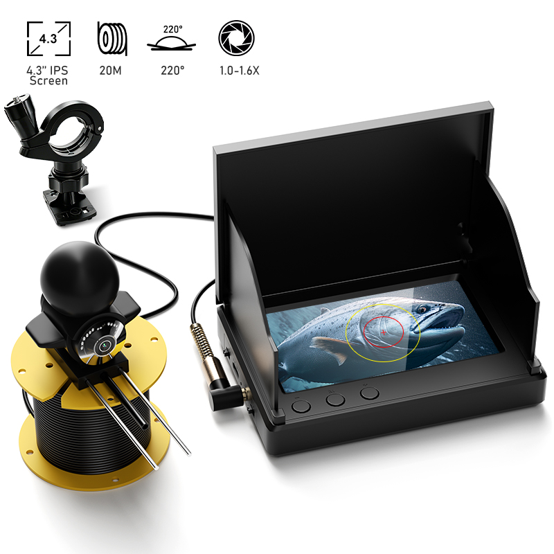 Underwater Fishing Camera 4K - กล้องตกปลาพร้อมระบบมองเห็นกลางคืน หน้าจอ 4.3 นิ้ว กล้องหาปลาใต้น้ำ 20