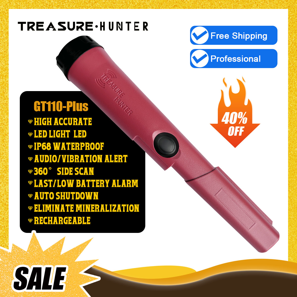 Treasure Hunter GT110-Plus Pin - Underwater Metal Detector Waterproof บทวิจารณ์และราคา